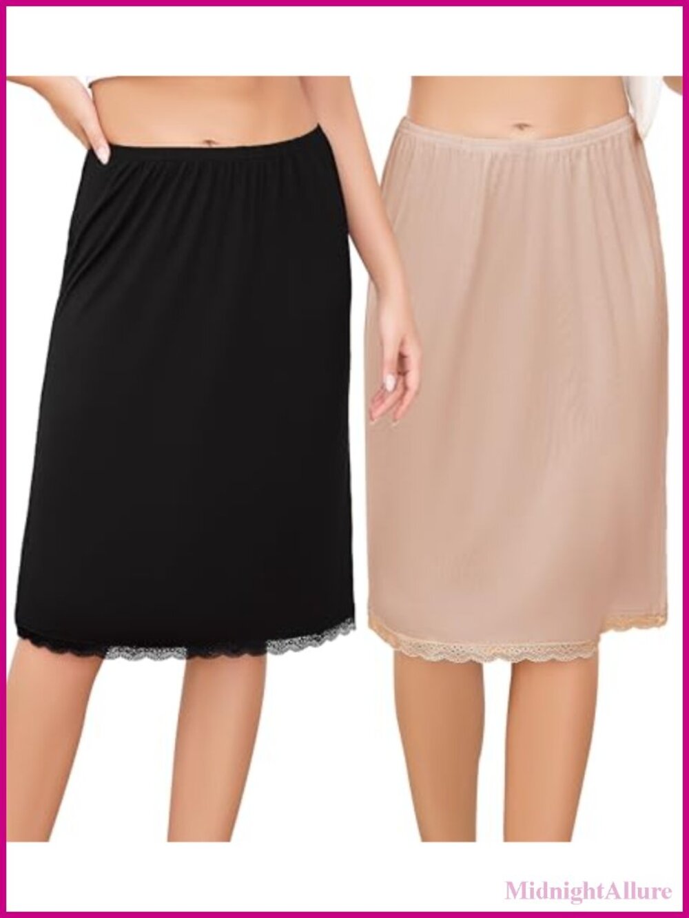 Women's Half Slip 2 Pack Lace Modal Spandex Underskirt Knee-Length